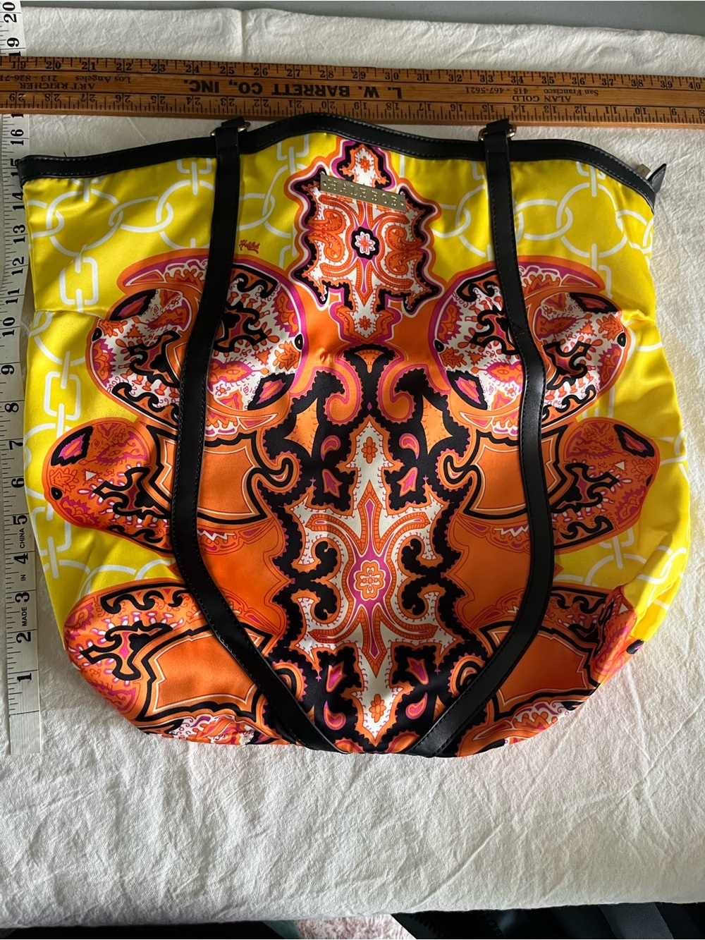 Hale Bob Yellow & Orange Paisley-Print Tote with Black Trim
